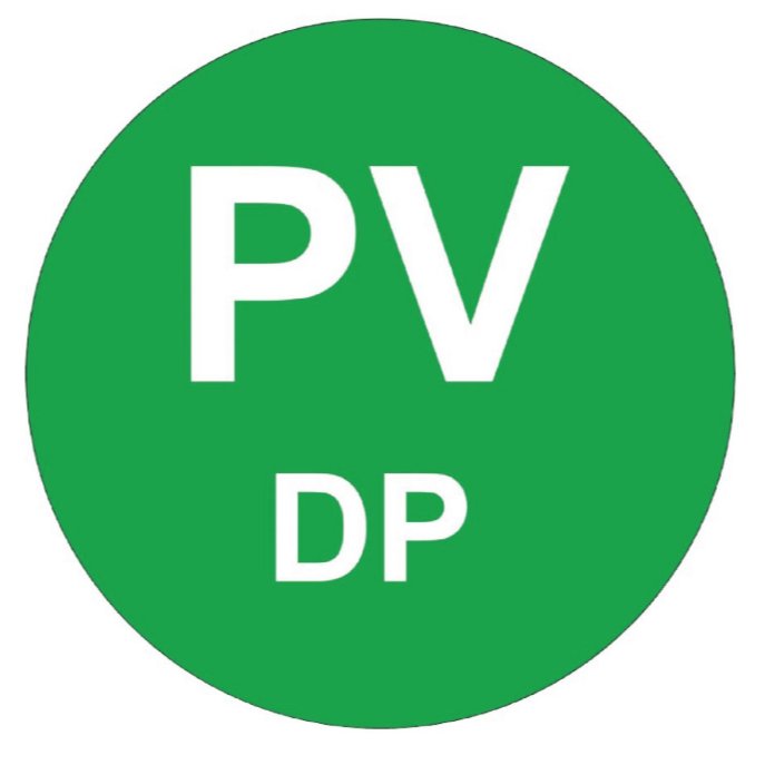 PV DP Sign — Engraved Traffolyte, ⌀100mm