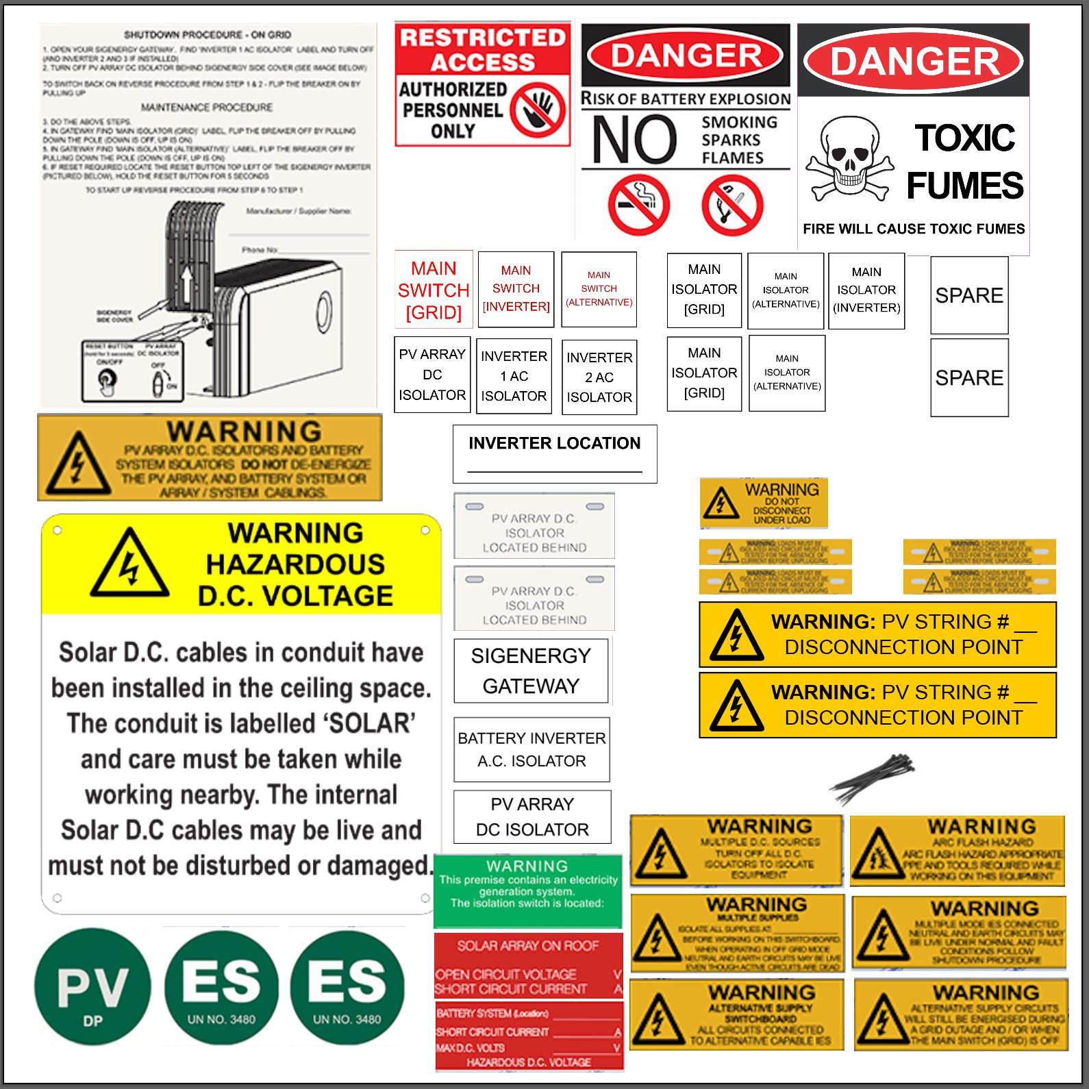 Sigenergy Label Kit Single Phase