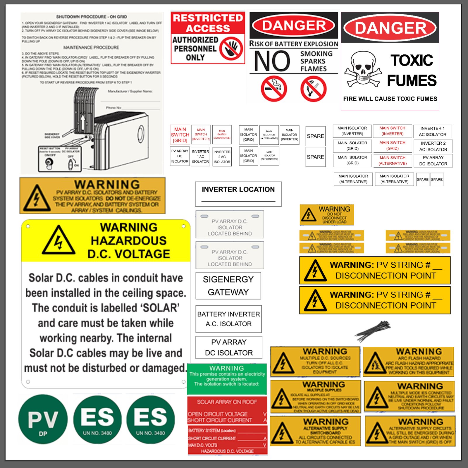 Sigenergy Label Kit Combined Single and Three Phase