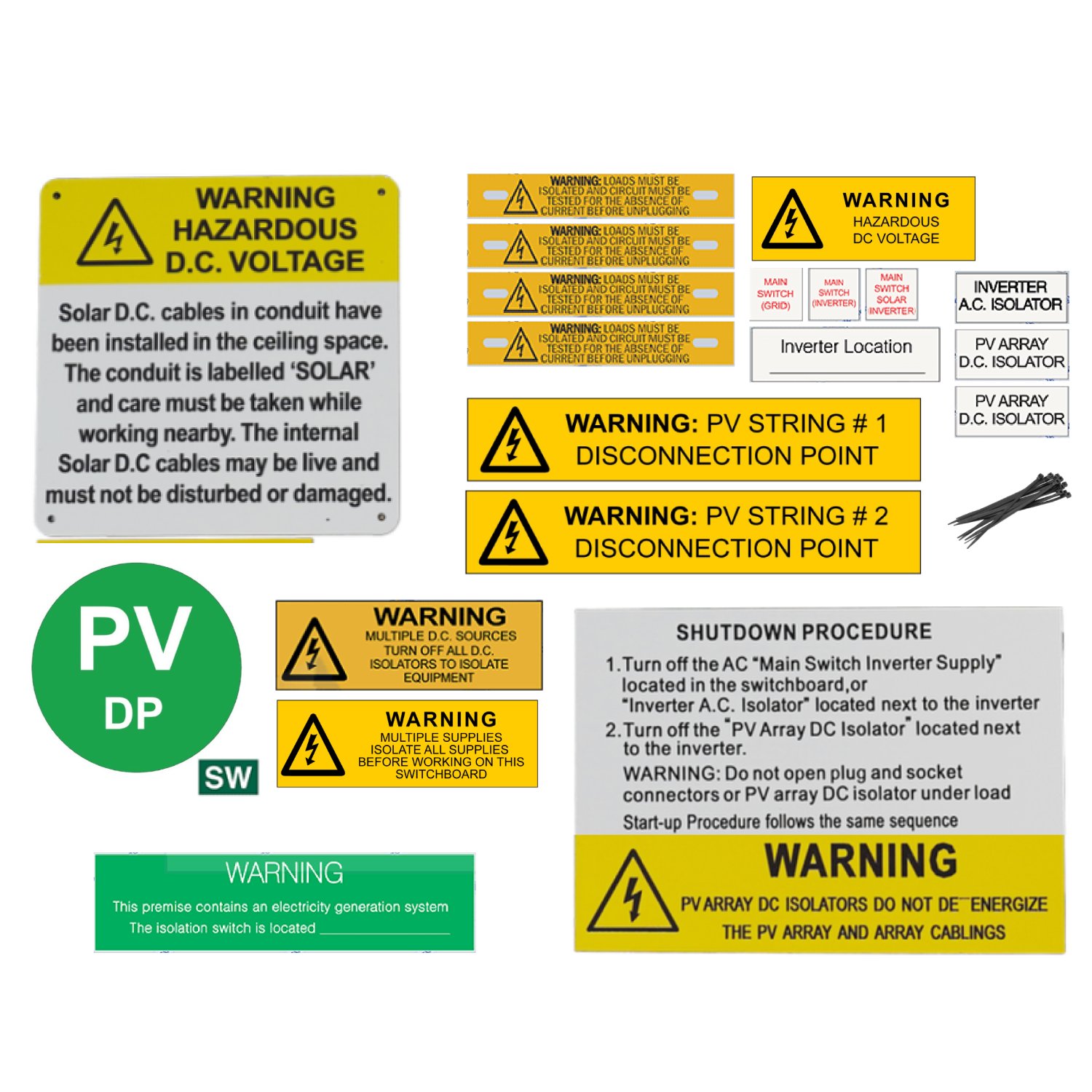 Solar Label Kit — PV DP System with SW Sticker, AS/NZS 4777.1:2024