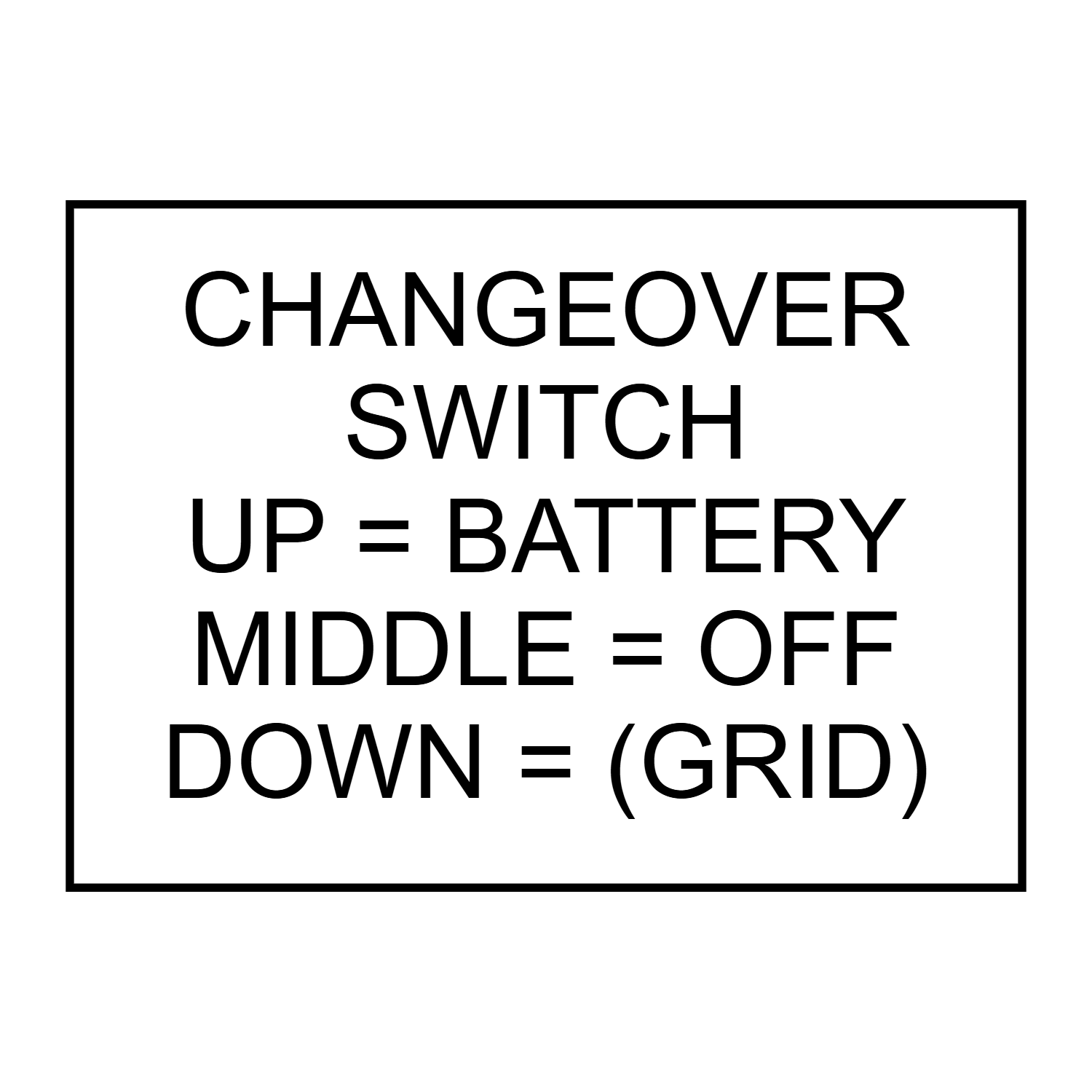 Changeover Switch UP = Battery Middle = Off Down = (Grid)